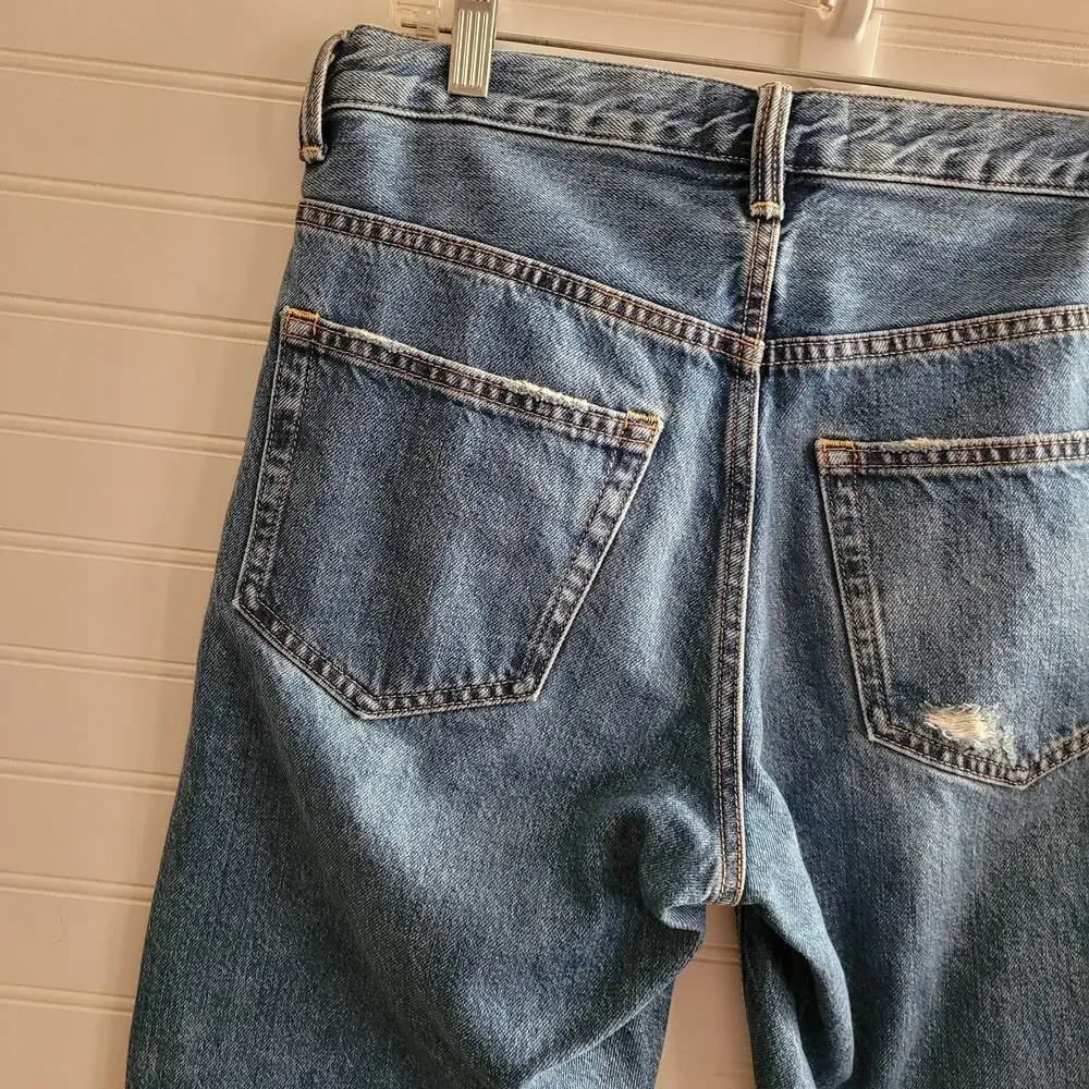 Everlane Jeans Size 27 Blue O-S Boyfriend Ripped Distressed Button Fly - Picture 11 of 14